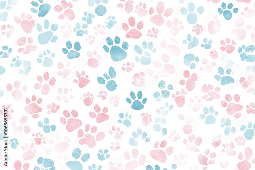 A seamless pattern of pastel-colored cat paw prints scattered across the white background, creating an adorable and playful design for pet lovers A seamless pattern of pastel-colored cat paw prints scattered across the white background, creating an adorable and playful design for pet lovers