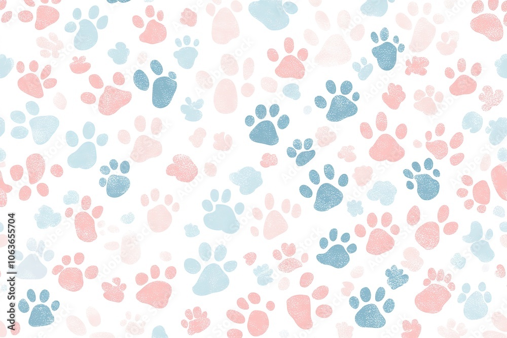A seamless pattern of pastel-colored cat paw prints scattered across the white background, creating an adorable and playful design for pet lovers A seamless pattern of pastel-colored cat paw prints scattered across the white background, creating an adorable and playful design for pet lovers