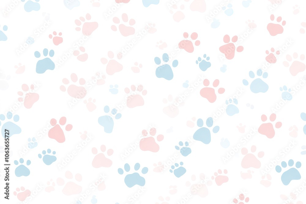 A seamless pattern of pastel-colored cat paw prints scattered across the white background, creating an adorable and playful design for pet lovers A seamless pattern of pastel-colored cat paw prints scattered across the white background, creating an adorable and playful design for pet lovers