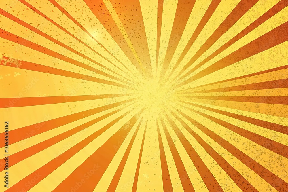 Obraz premium A flat yellow background with halftone dots and sun rays radiating from the center, creating an energetic comic book vibe