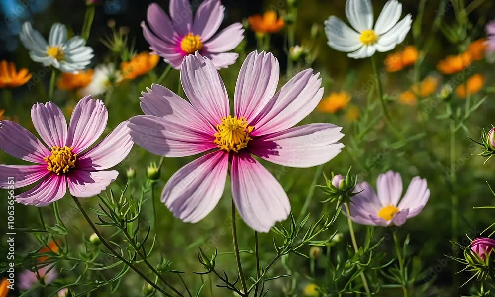 closeup cosmos flowers in the garden closeup cosmos flowers in the garden