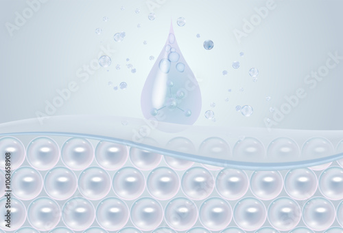 Hyaluronic acid deep absorbs into skin cell. 3D vector.