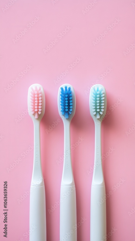Pastel toothbrushes on pink background Pastel toothbrushes on pink background