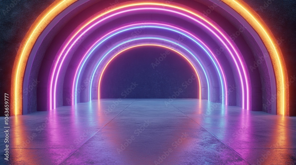Fototapeta premium Vibrant Neon Archways in a Dark Environment
