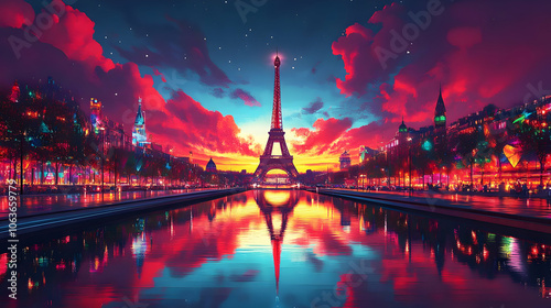 Eiffel Tower Night View Ill...