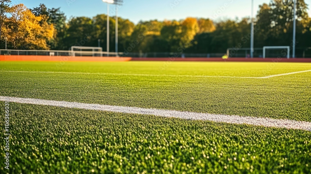 Close-up of Artificial Grass Field with White Line Close-up of Artificial Grass Field with White Line