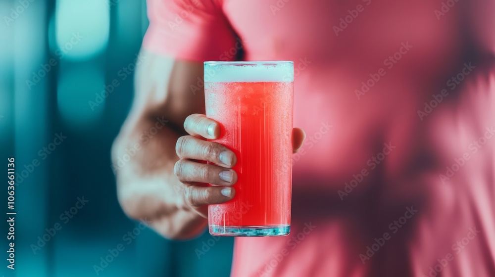 A close-up of a hand holding a glass of vibrant pink beverage, showcasing a refreshing drink perfect for hydration and enjoyment. A close-up of a hand holding a glass of vibrant pink beverage, showcasing a refreshing drink perfect for hydration and enjoyment.