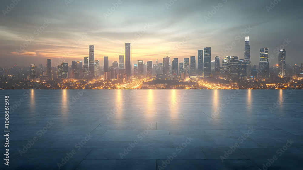 Obraz premium Cityscape at Dusk with Empty Platform Background Image