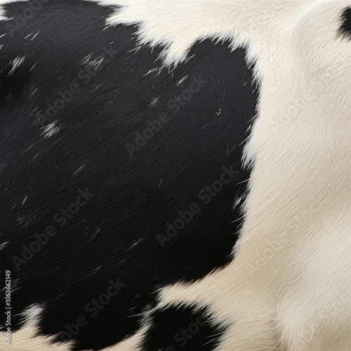 Black & White Cow Fur Texture, Animal Hide Pelt Skin Graphic, Nature Hair Pattern photo