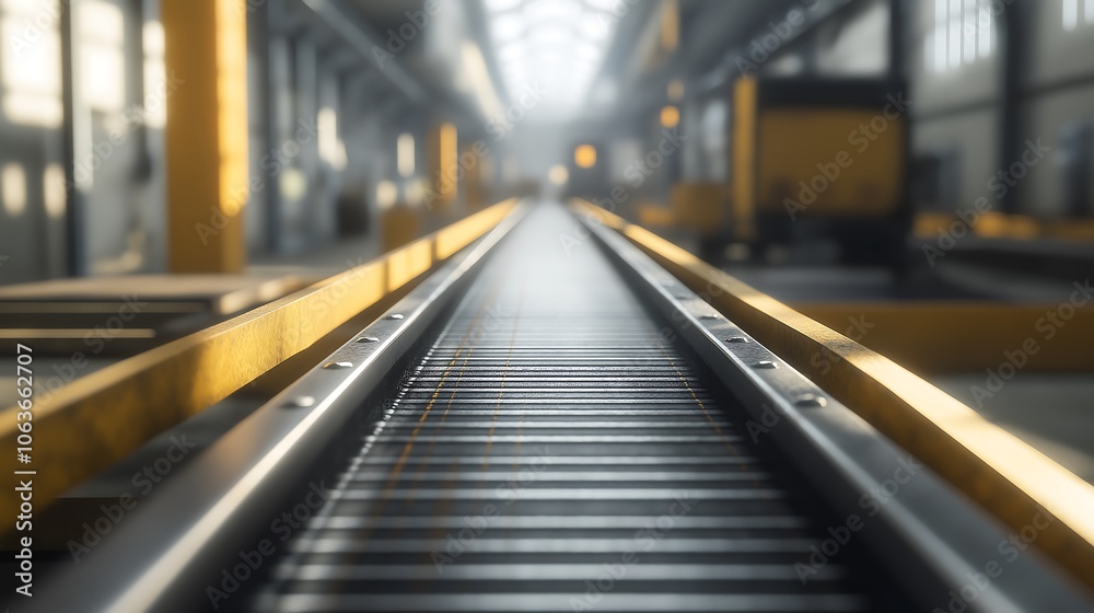 A conveyor belt transporting raw materials through a factory, conveyor belt production, factory efficiency. A conveyor belt transporting raw materials through a factory, conveyor belt production, factory efficiency.