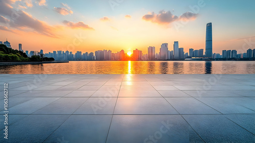 Cityscape Sunset Background - Golden Hour Sky Over Buildings