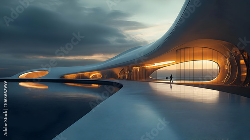 Futuristic Architecture with Curved Design 3D Illustration