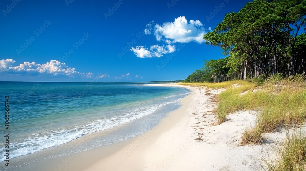 Tranquil Beach Scene with White Sand and Blue Sky Tranquil Beach Scene with White Sand and Blue Sky