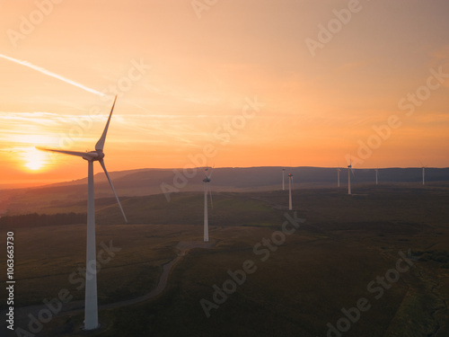 Wind turbines at sunset