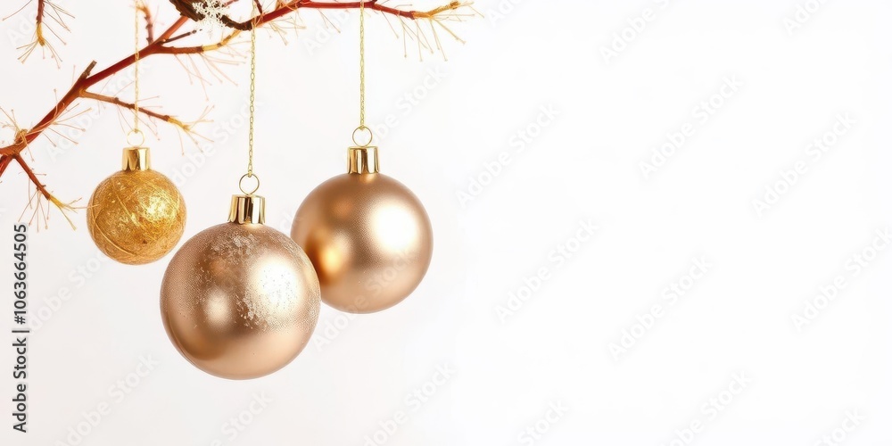 Christmas ornaments hanging in gold, creating a festive and luxurious atmosphere, metallic, ornaments, elegant Christmas ornaments hanging in gold, creating a festive and luxurious atmosphere, metallic, ornaments, elegant