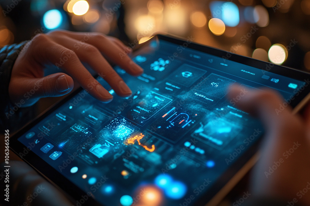 team member's hands touching a shared tablet screen during a call. team member's hands touching a shared tablet screen during a call.
