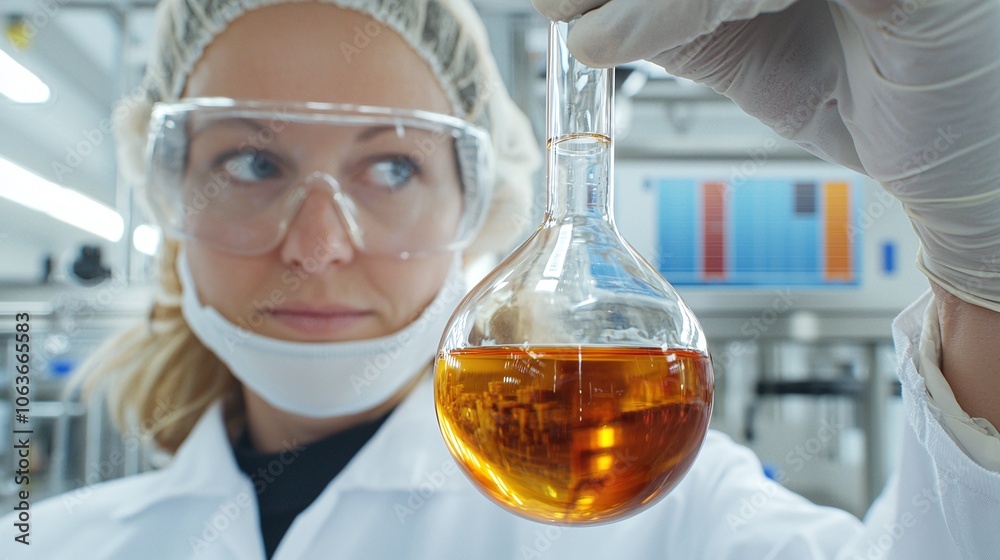 Biodiesel Scientist Testing Fuel Samples in Lab
A researcher in protective gear carefully examines a beaker with biodiesel Biodiesel Scientist Testing Fuel Samples in Lab
A researcher in protective gear carefully examines a beaker with biodiesel