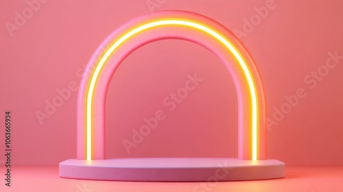 Colorful Neon Arch on Soft Pink Background