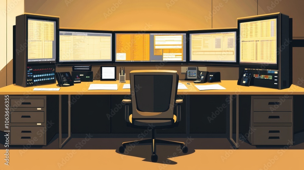 Modern Dispatcher Desk in a Logistics Office Environment Modern Dispatcher Desk in a Logistics Office Environment