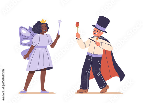Cute Cartoon Children Dressed In Carnival Costumes Showcase Their Creativity And Imagination In A Delightful Setting