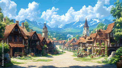 Medieval Village Illustrati...