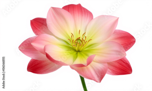 A delicate flower isolated on a white background with soft petals unfurling in rich colors