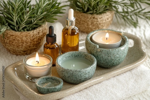 Spa Relaxation Set with Candles Oils and Rosemary