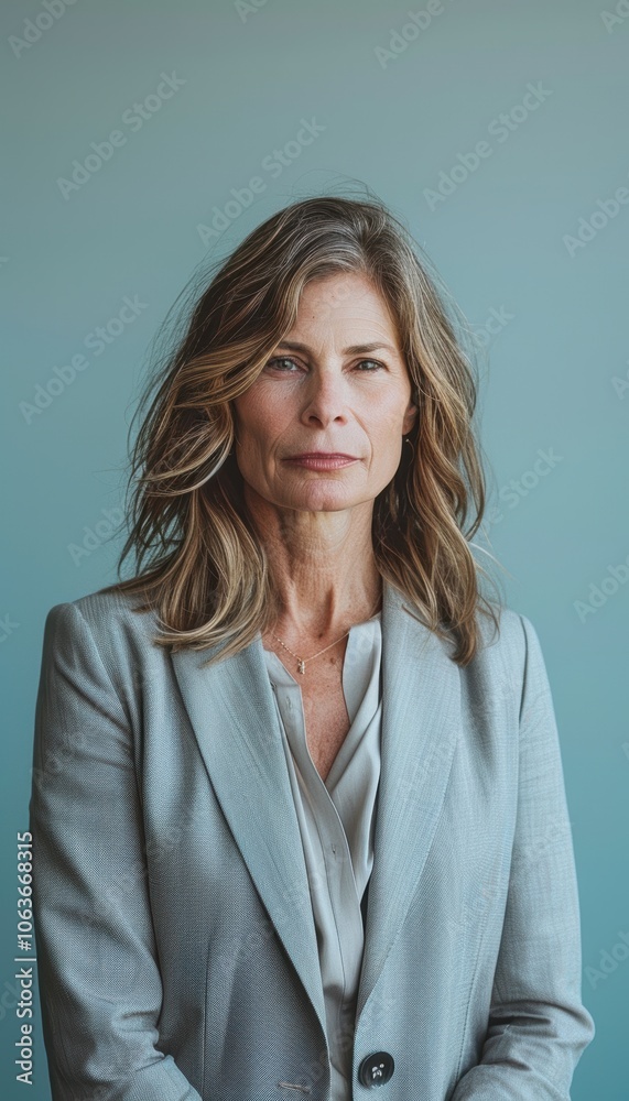 Professional Portrait of a Confident Middle-Aged Woman in a Tailored Blazer Professional Portrait of a Confident Middle-Aged Woman in a Tailored Blazer