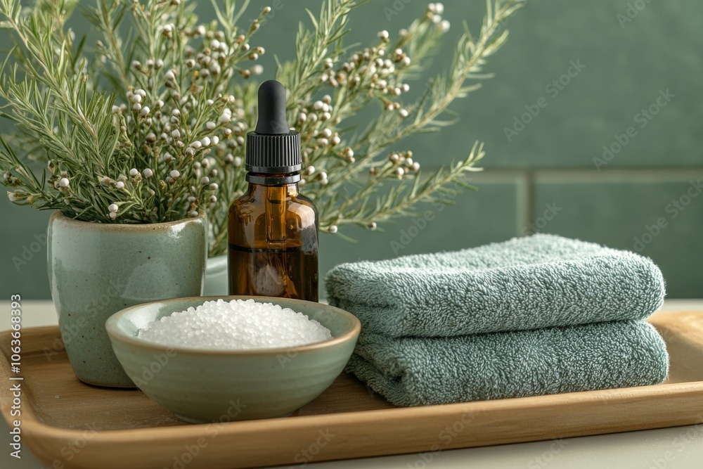 Spa Treatment Tray with Essential Oil Bath Salts and Towels Spa Treatment Tray with Essential Oil Bath Salts and Towels