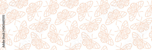 Peach and white butterfly vector banner, seamless repeat pattern background design