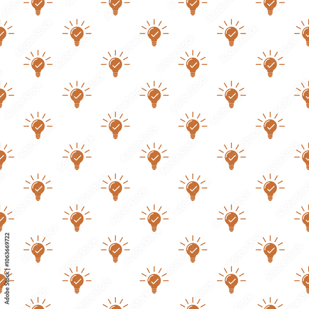 Light bulb with tick icon pattern seamless isolated on white background Light bulb with tick icon pattern seamless isolated on white background