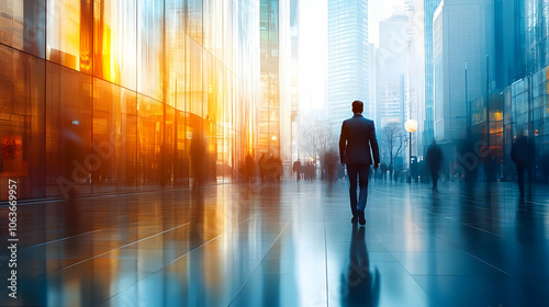 Urban Cityscape with Man Wa...