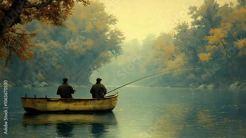 Autumn Fishing Illustration...