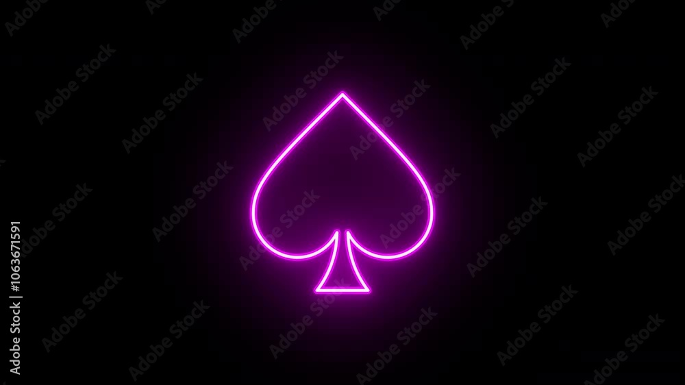 Neon poker spade animation, slow blink. Glowing neon spade ace icon, looped slow flashing animation. Casino playroom, poker club, spades suit, gambling card game, Vegas. Magenta, red, pink colors Neon poker spade animation, slow blink. Glowing neon spade ace icon, looped slow flashing animation. Casino playroom, poker club, spades suit, gambling card game, Vegas. Magenta, red, pink colors