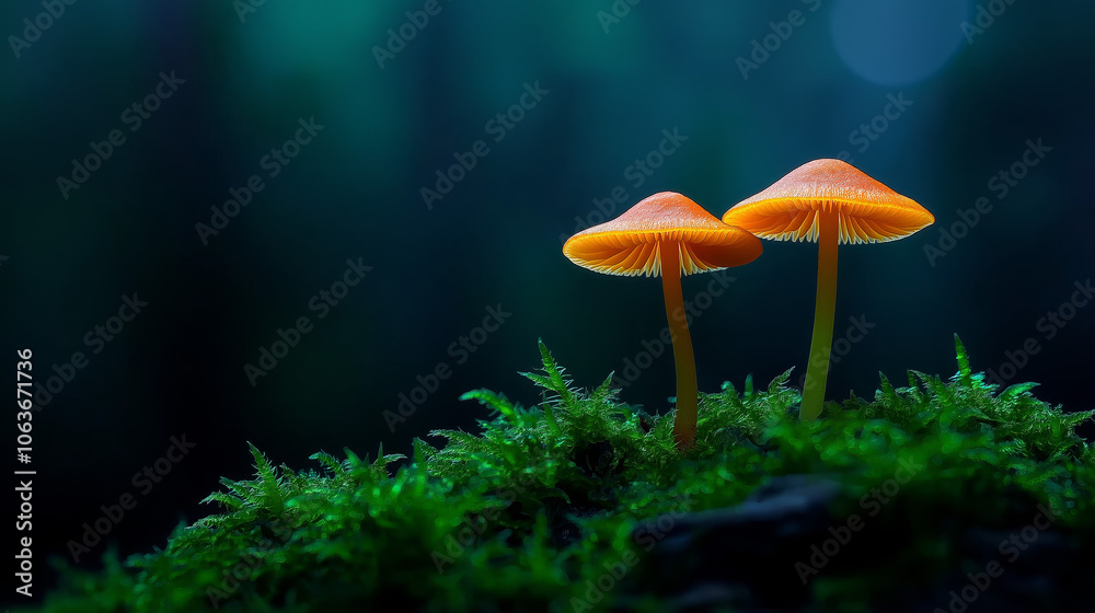 Fototapeta premium Mystical Mushrooms: Nature's Secrets in a Foggy Grove