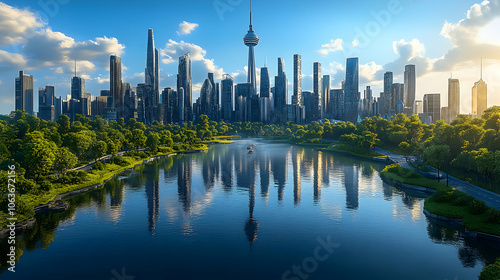 Cityscape with River and Gr...