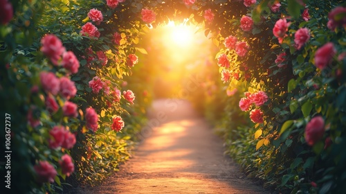 Lush Pathway Surrounded by Vibrant Flowers