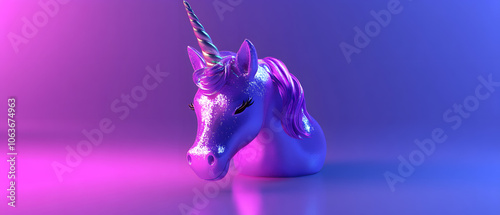 Purple Glitter Unicorn Head with Neon Lights