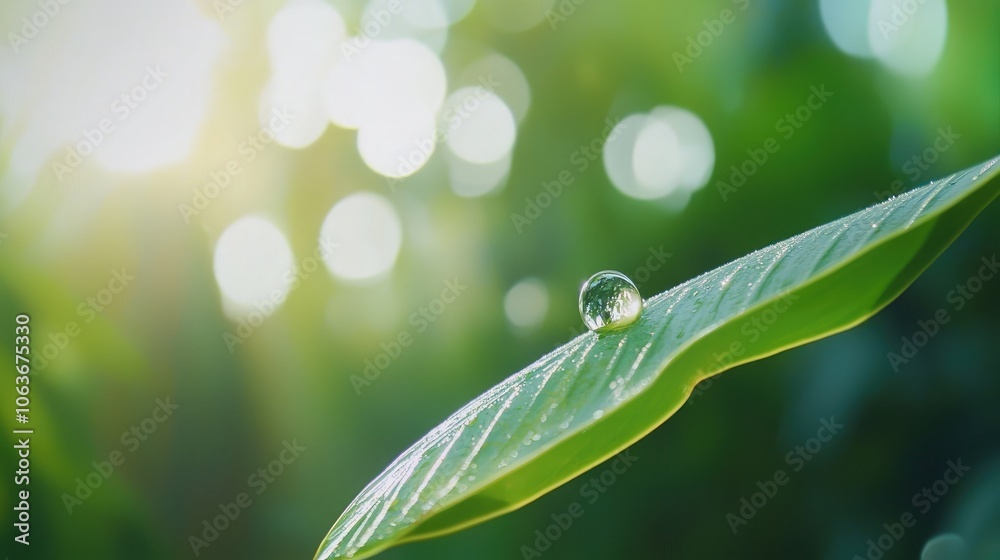 Single Raindrop on Leaf with Nature Bokeh Background Single Raindrop on Leaf with Nature Bokeh Background