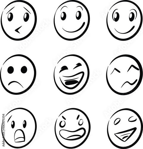 collection of hand drawn emojis faces doodle emotion vector illustration