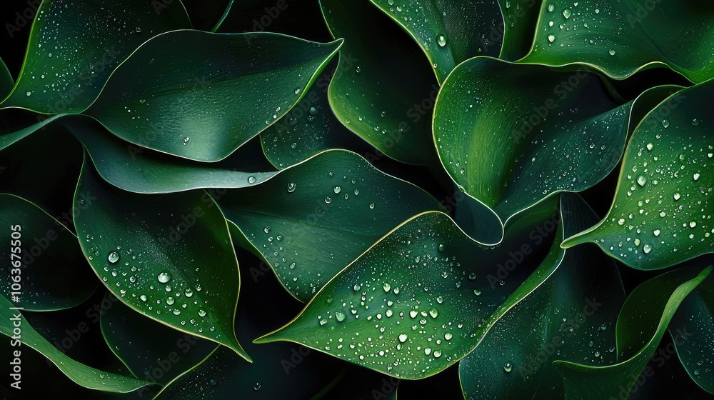 Obraz premium Curled Leaves with Water Droplets in Macro View