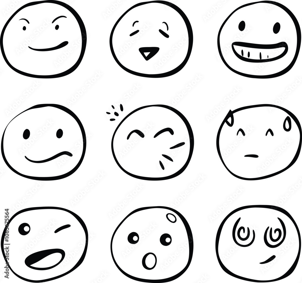 collection of hand drawn emojis faces doodle emotion vector illustration collection of hand drawn emojis faces doodle emotion vector illustration