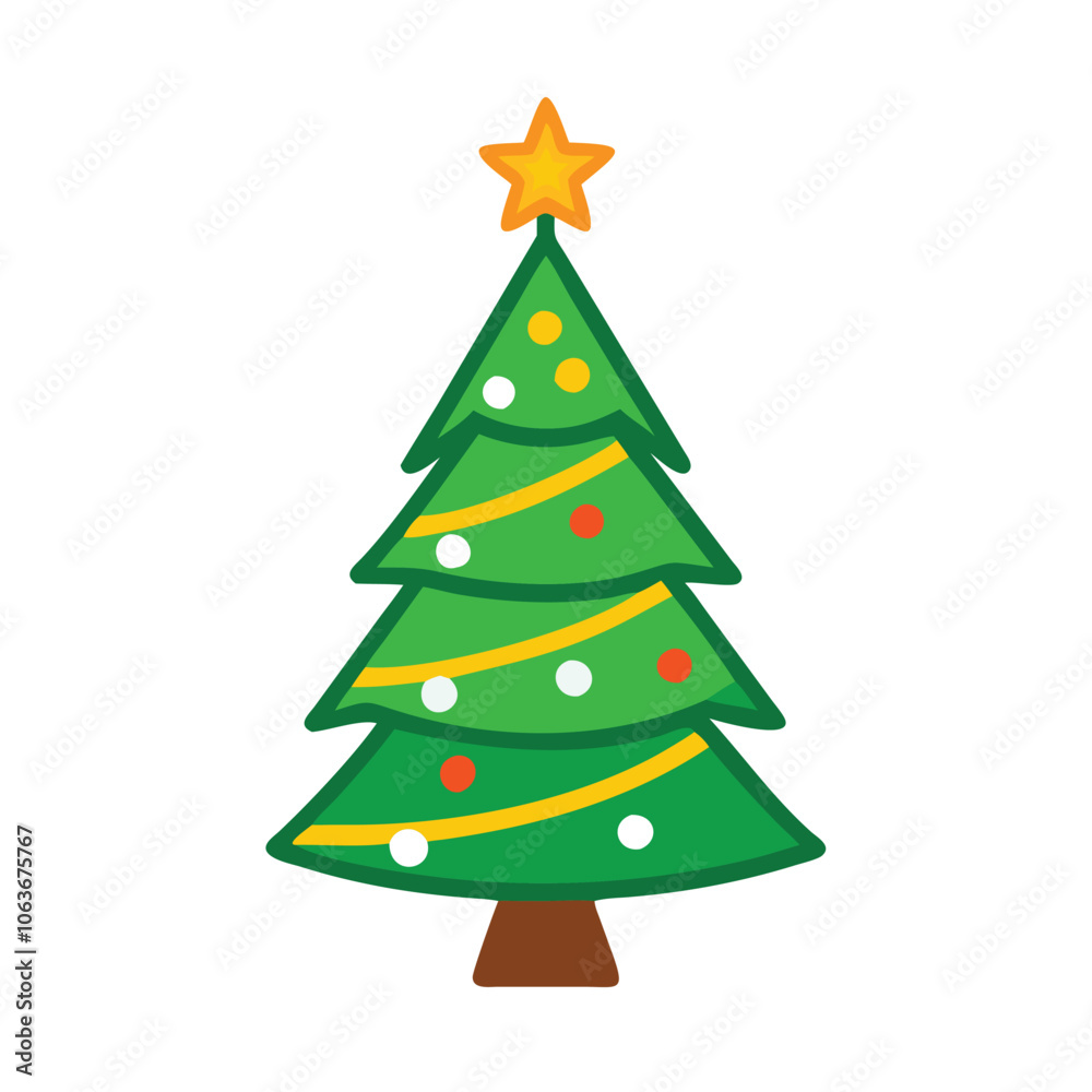 Decorated Christmas tree with star topper, Illustration of a decorated Christmas tree with colorful ornaments and a star on top, symbolizing holiday spirit and festive decor. Decorated Christmas tree with star topper, Illustration of a decorated Christmas tree with colorful ornaments and a star on top, symbolizing holiday spirit and festive decor.
