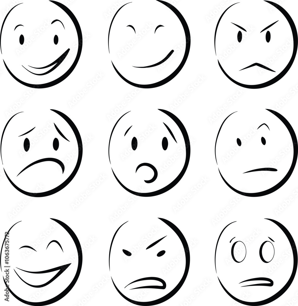 collection of hand drawn emojis faces doodle emotion vector illustration collection of hand drawn emojis faces doodle emotion vector illustration
