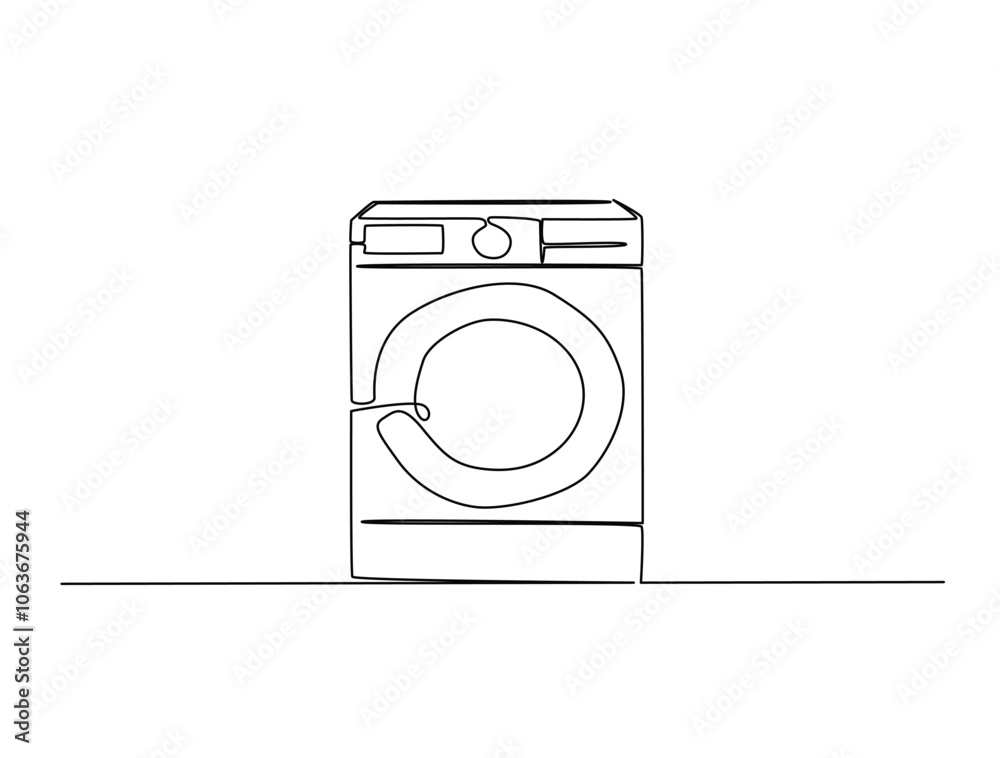 Continuous one line drawing of clothes washing machine. Laundry washing machine in single line draw vector illustration. Editable vector. Continuous one line drawing of clothes washing machine. Laundry washing machine in single line draw vector illustration. Editable vector.
