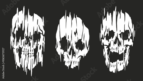 Distorted abstract skulls on black