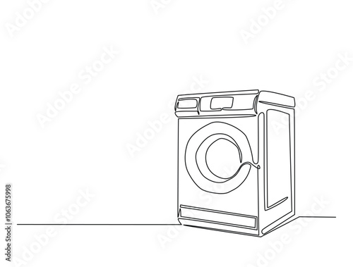 Continuous one line drawing of clothes washing machine. Laundry washing machine in single line draw vector illustration. Editable vector.