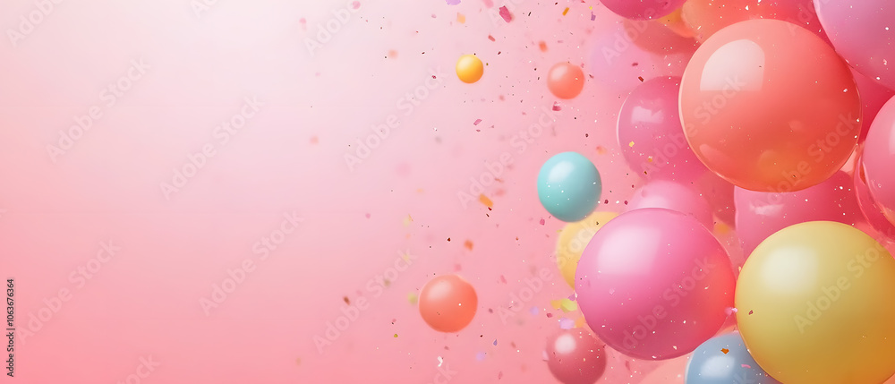 Colorful Balloons and Confetti on Pink Background Festive Celebration Stock Photo, Colorful Balloons and Confetti on Pink Background Festive Celeb Colorful Balloons and Confetti on Pink Background Festive Celebration Stock Photo, Colorful Balloons and Confetti on Pink Background Festive Celeb