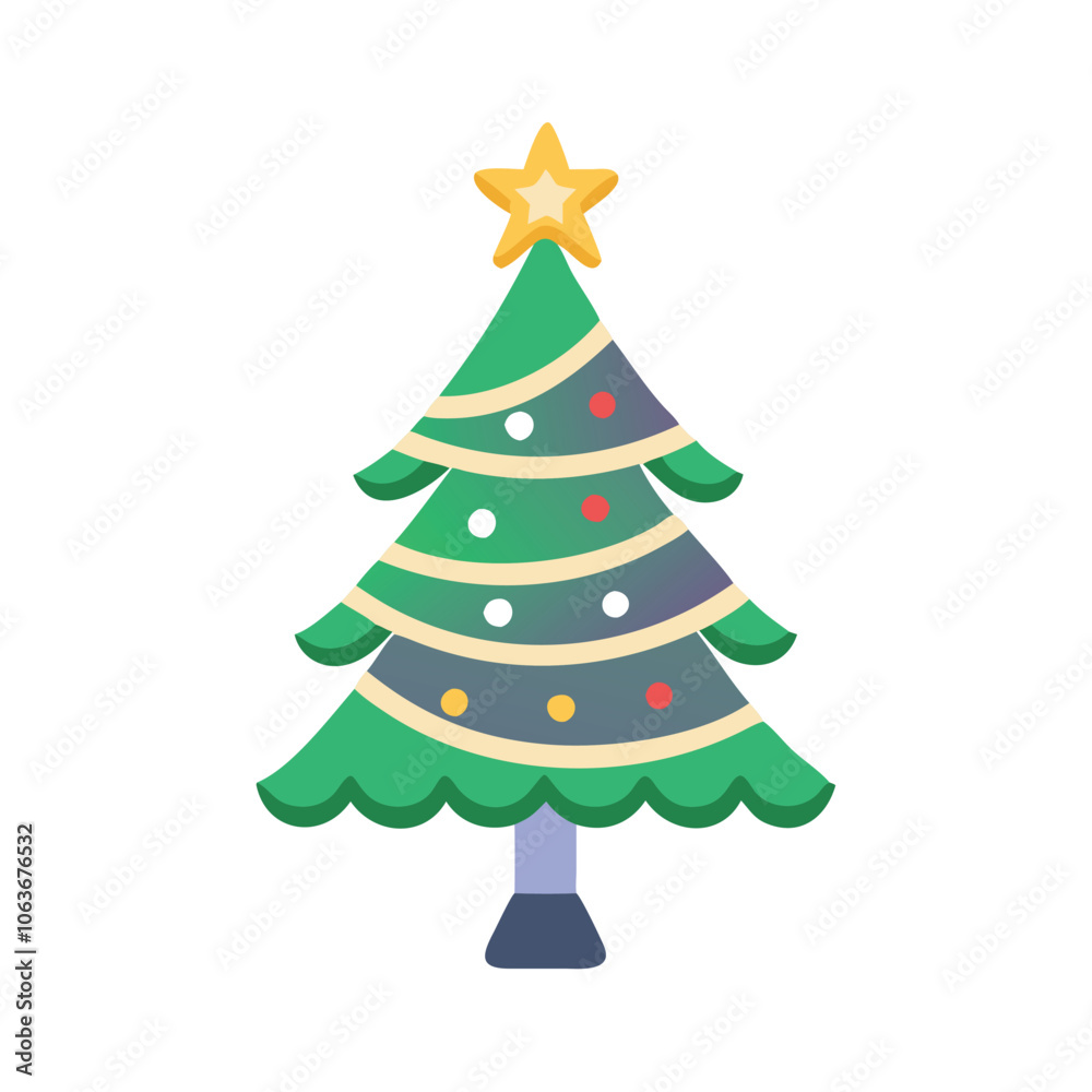 Decorated Christmas tree with star topper, Illustration of a decorated Christmas tree with colorful ornaments and a star on top, symbolizing holiday spirit and festive decor. Decorated Christmas tree with star topper, Illustration of a decorated Christmas tree with colorful ornaments and a star on top, symbolizing holiday spirit and festive decor.