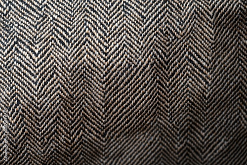 Close-up of a Black and White Herringbone Fabric